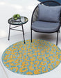 Blue Yellow 13' 1 x 13' 1 Outdoor Safari Round Area Rug Weather Resistant for Patio, Deck, Terrace, Balcony, Porch Animal Print Wildlife Nature Carpet for Sale at Rug Engine