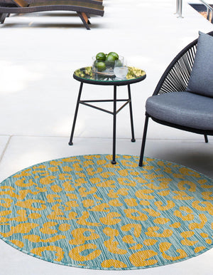 Blue Yellow 10' x 10' Outdoor Safari Round Area Rug Weather Resistant for Patio, Deck, Terrace, Balcony, Porch Animal Print Wildlife Nature Carpet for Sale at Rug Engine