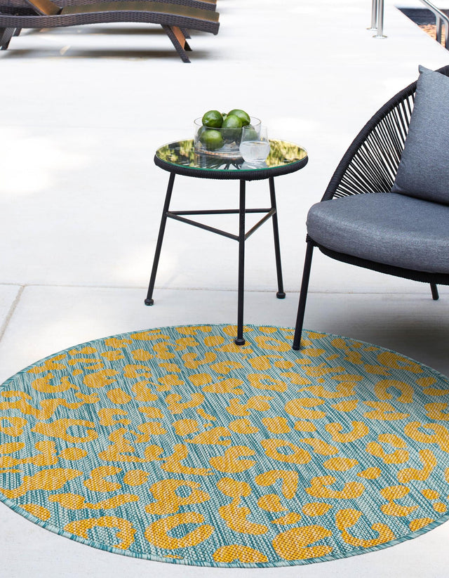 Blue Yellow 13' 1 x 13' 1 Outdoor Safari Round Area Rug Weather Resistant for Patio, Deck, Terrace, Balcony, Porch Animal Print Wildlife Nature Carpet for Sale at Rug Engine