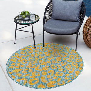 Blue Yellow 10' x 10' Outdoor Safari Round Area Rug Weather Resistant for Patio, Deck, Terrace, Balcony, Porch Animal Print Wildlife Nature Carpet for Sale at Rug Engine