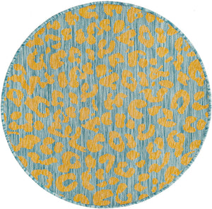 Blue Yellow 3' 1 x 3' 1 Outdoor Safari Round Area Rug Weather Resistant for Patio, Deck, Terrace, Balcony, Porch Animal Print Wildlife Nature Carpet for Sale at Rug Engine