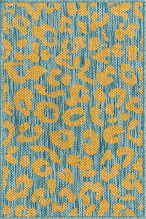 Blue Yellow 2' x 3' 1 Outdoor Safari Rectangle Area Rug Weather Resistant for Patio, Deck, Terrace, Balcony, Porch Animal Print Wildlife Nature Carpet for Sale at Rug Engine