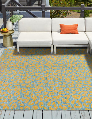 Blue Yellow 10' x 10' Outdoor Safari Square Area Rug Weather Resistant for Patio, Deck, Terrace, Balcony, Porch Animal Print Wildlife Nature Carpet for Sale at Rug Engine