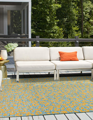 Blue Yellow 13' 1 x 13' 1 Outdoor Safari Square Area Rug Weather Resistant for Patio, Deck, Terrace, Balcony, Porch Animal Print Wildlife Nature Carpet for Sale at Rug Engine
