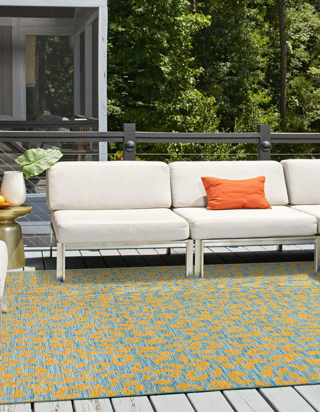 Blue Yellow 13' 1 x 13' 1 Outdoor Safari Square Area Rug Weather Resistant for Patio, Deck, Terrace, Balcony, Porch Animal Print Wildlife Nature Carpet for Sale at Rug Engine