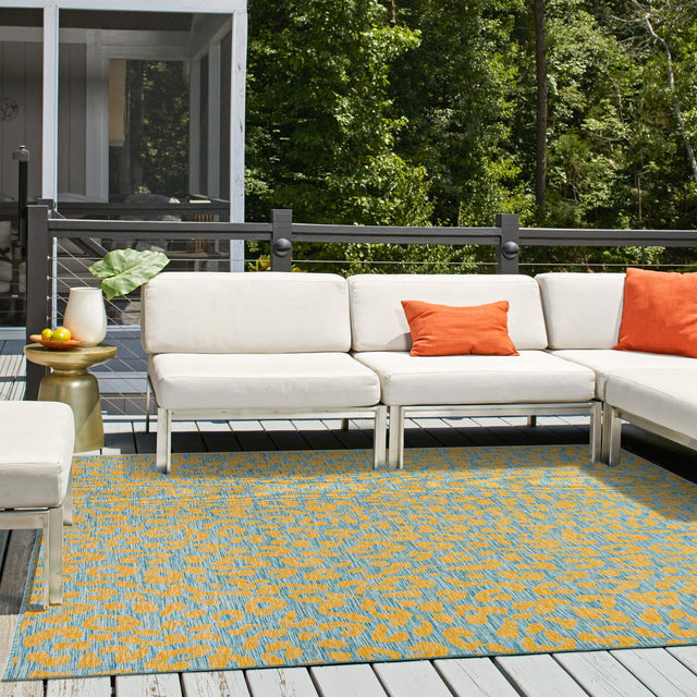 Blue Yellow 10' x 10' Outdoor Safari Square Area Rug Weather Resistant for Patio, Deck, Terrace, Balcony, Porch Animal Print Wildlife Nature Carpet for Sale at Rug Engine