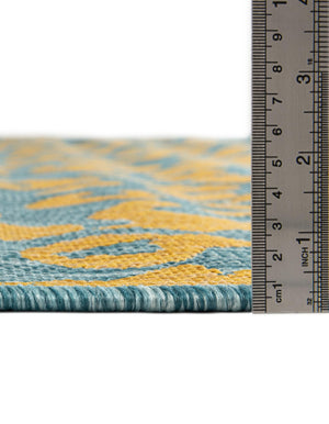 Blue Yellow 4' 1 x 4' 1 Outdoor Safari Round Area Rug Weather Resistant for Patio, Deck, Terrace, Balcony, Porch Animal Print Wildlife Nature Carpet for Sale at Rug Engine