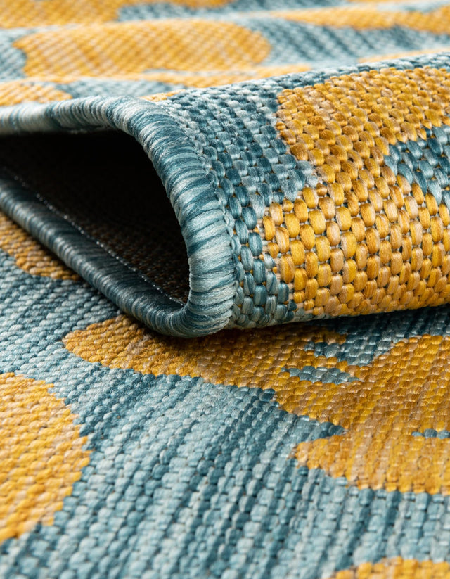 Blue Yellow 3' 1 x 3' 1 Outdoor Safari Round Area Rug Weather Resistant for Patio, Deck, Terrace, Balcony, Porch Animal Print Wildlife Nature Carpet for Sale at Rug Engine