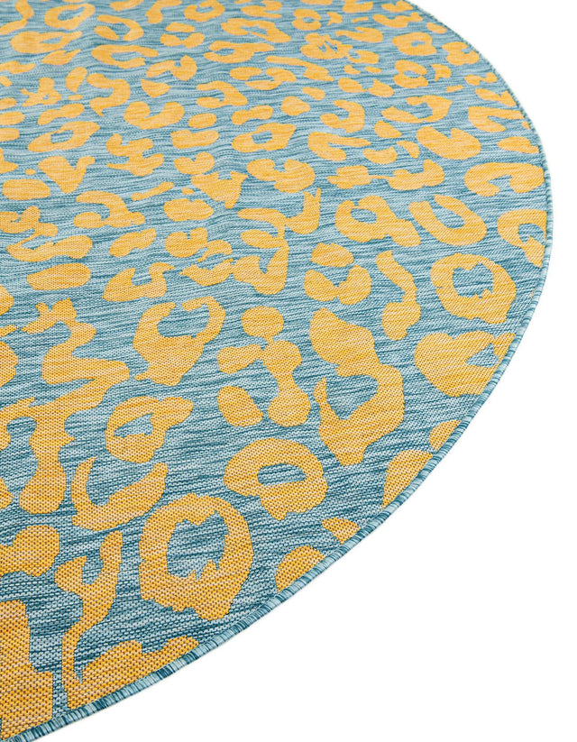 Blue Yellow 3' 1 x 3' 1 Outdoor Safari Round Area Rug Weather Resistant for Patio, Deck, Terrace, Balcony, Porch Animal Print Wildlife Nature Carpet for Sale at Rug Engine