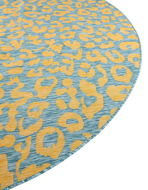 Blue Yellow 4' 1 x 4' 1 Outdoor Safari Round Area Rug Weather Resistant for Patio, Deck, Terrace, Balcony, Porch Animal Print Wildlife Nature Carpet for Sale at Rug Engine
