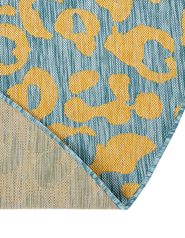 Blue Yellow 3' 1 x 3' 1 Outdoor Safari Round Area Rug Weather Resistant for Patio, Deck, Terrace, Balcony, Porch Animal Print Wildlife Nature Carpet for Sale at Rug Engine