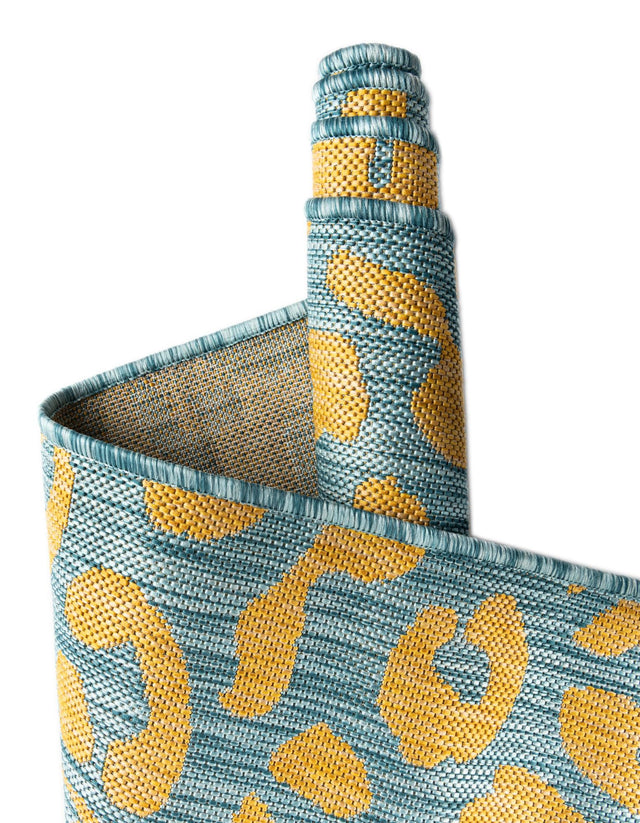 Blue Yellow 4' 1 x 4' 1 Outdoor Safari Round Area Rug Weather Resistant for Patio, Deck, Terrace, Balcony, Porch Animal Print Wildlife Nature Carpet for Sale at Rug Engine