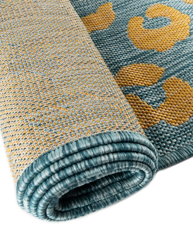 Blue Yellow 4' 1 x 4' 1 Outdoor Safari Round Area Rug Weather Resistant for Patio, Deck, Terrace, Balcony, Porch Animal Print Wildlife Nature Carpet for Sale at Rug Engine