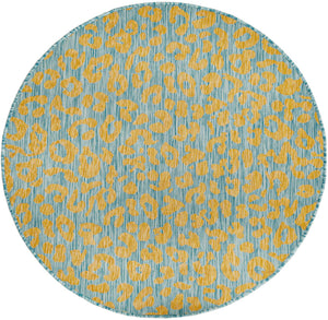 Blue Yellow 4' 1 x 4' 1 Outdoor Safari Round Area Rug Weather Resistant for Patio, Deck, Terrace, Balcony, Porch Animal Print Wildlife Nature Carpet for Sale at Rug Engine