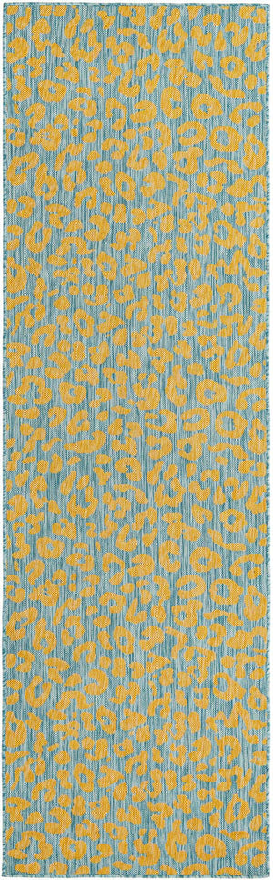 Blue Yellow 2' 7 x 10' Outdoor Safari Runner Area Rug Weather Resistant for Patio, Deck, Terrace, Balcony, Porch Animal Print Wildlife Nature Carpet for Sale at Rug Engine