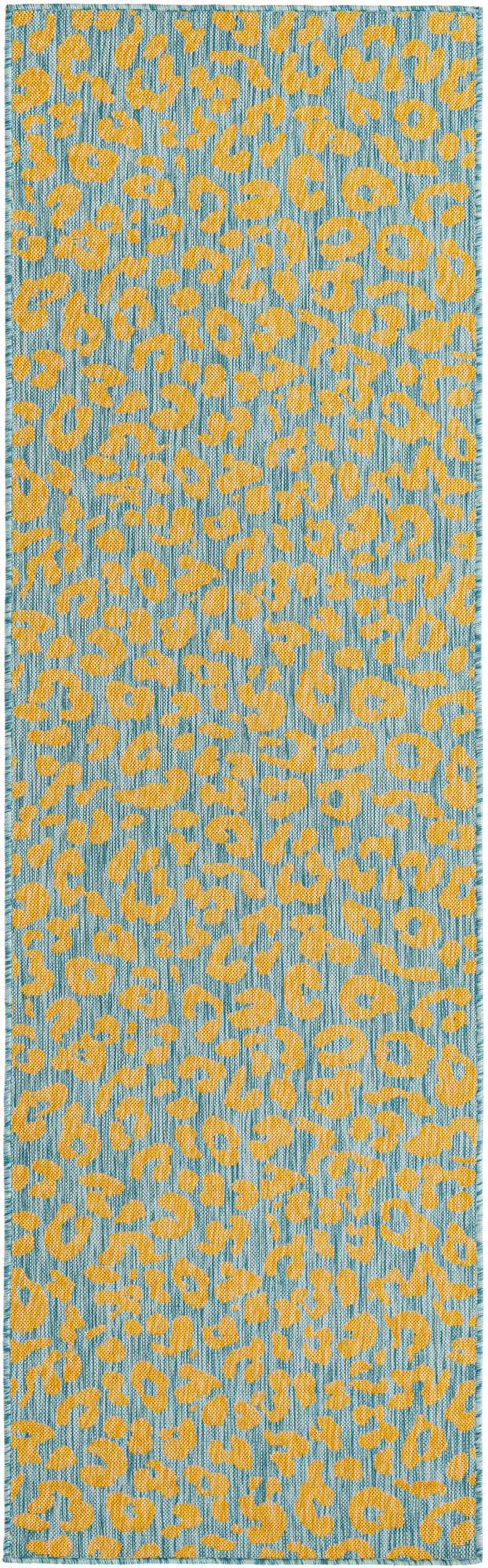 Blue Yellow 2' 7 x 10' Outdoor Safari Runner Area Rug Weather Resistant for Patio, Deck, Terrace, Balcony, Porch Animal Print Wildlife Nature Carpet for Sale at Rug Engine