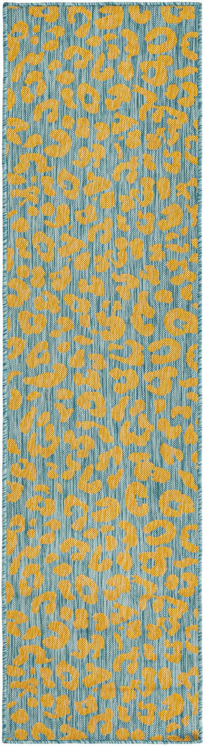 Blue Yellow 2' x 8' Outdoor Safari Runner Area Rug Weather Resistant for Patio, Deck, Terrace, Balcony, Porch Animal Print Wildlife Nature Carpet for Sale at Rug Engine