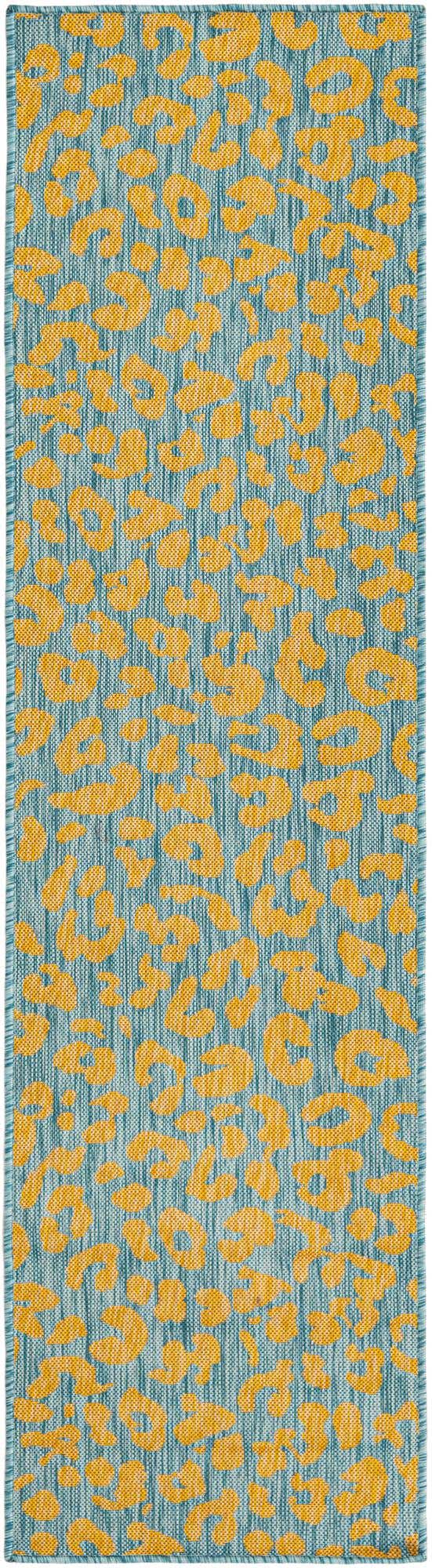 Blue Yellow 2' x 8' Outdoor Safari Runner Area Rug Weather Resistant for Patio, Deck, Terrace, Balcony, Porch Animal Print Wildlife Nature Carpet for Sale at Rug Engine