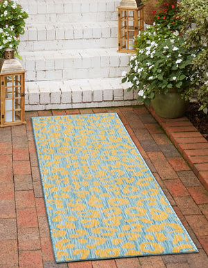 Blue Yellow 2' 7 x 10' Outdoor Safari Runner Area Rug Weather Resistant for Patio, Deck, Terrace, Balcony, Porch Animal Print Wildlife Nature Carpet for Sale at Rug Engine