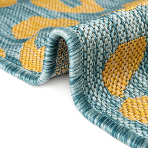 Blue Yellow 2' x 8' Outdoor Safari Runner Area Rug Weather Resistant for Patio, Deck, Terrace, Balcony, Porch Animal Print Wildlife Nature Carpet for Sale at Rug Engine