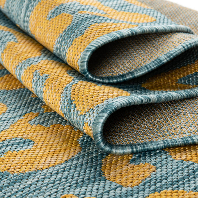 Blue Yellow 2' x 8' Outdoor Safari Runner Area Rug Weather Resistant for Patio, Deck, Terrace, Balcony, Porch Animal Print Wildlife Nature Carpet for Sale at Rug Engine