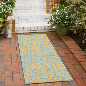 Blue Yellow 2' x 8' Outdoor Safari Runner Area Rug Weather Resistant for Patio, Deck, Terrace, Balcony, Porch Animal Print Wildlife Nature Carpet for Sale at Rug Engine