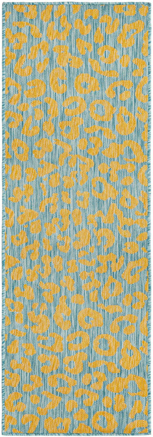 Blue Yellow 2' x 6' 1 Outdoor Safari Runner Area Rug Weather Resistant for Patio, Deck, Terrace, Balcony, Porch Animal Print Wildlife Nature Carpet for Sale at Rug Engine