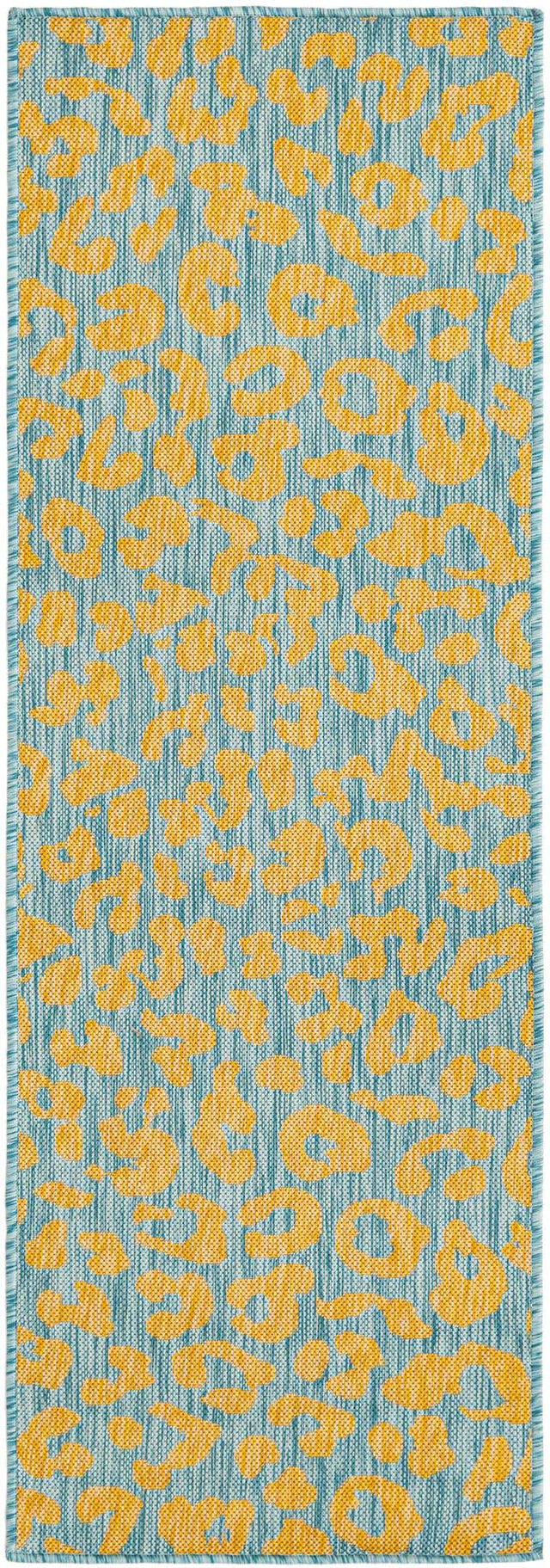 Blue Yellow 2' x 6' 1 Outdoor Safari Runner Area Rug Weather Resistant for Patio, Deck, Terrace, Balcony, Porch Animal Print Wildlife Nature Carpet for Sale at Rug Engine