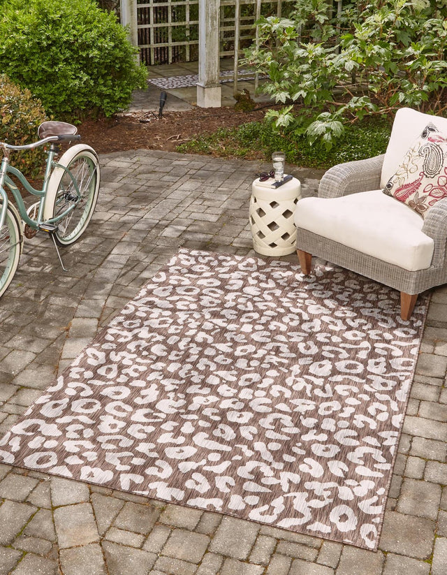 Brown 3' 1 x 5' 3 Outdoor Safari Rectangle Area Rug Weather Resistant for Patio, Deck, Terrace, Balcony, Porch Animal Print Wildlife Nature Carpet for Sale at Rug Engine