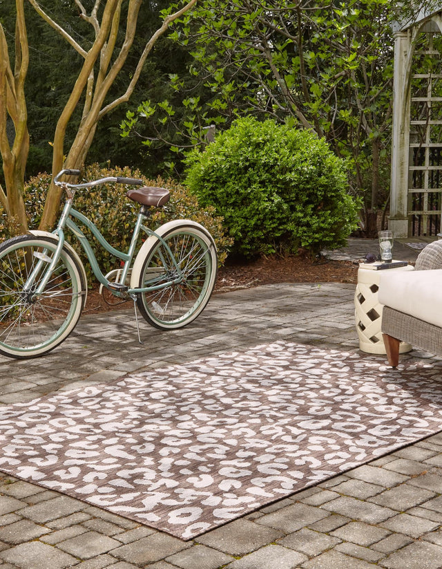 Brown 5' 3 x 8' Outdoor Safari Rectangle Area Rug Weather Resistant for Patio, Deck, Terrace, Balcony, Porch Animal Print Wildlife Nature Carpet for Sale at Rug Engine