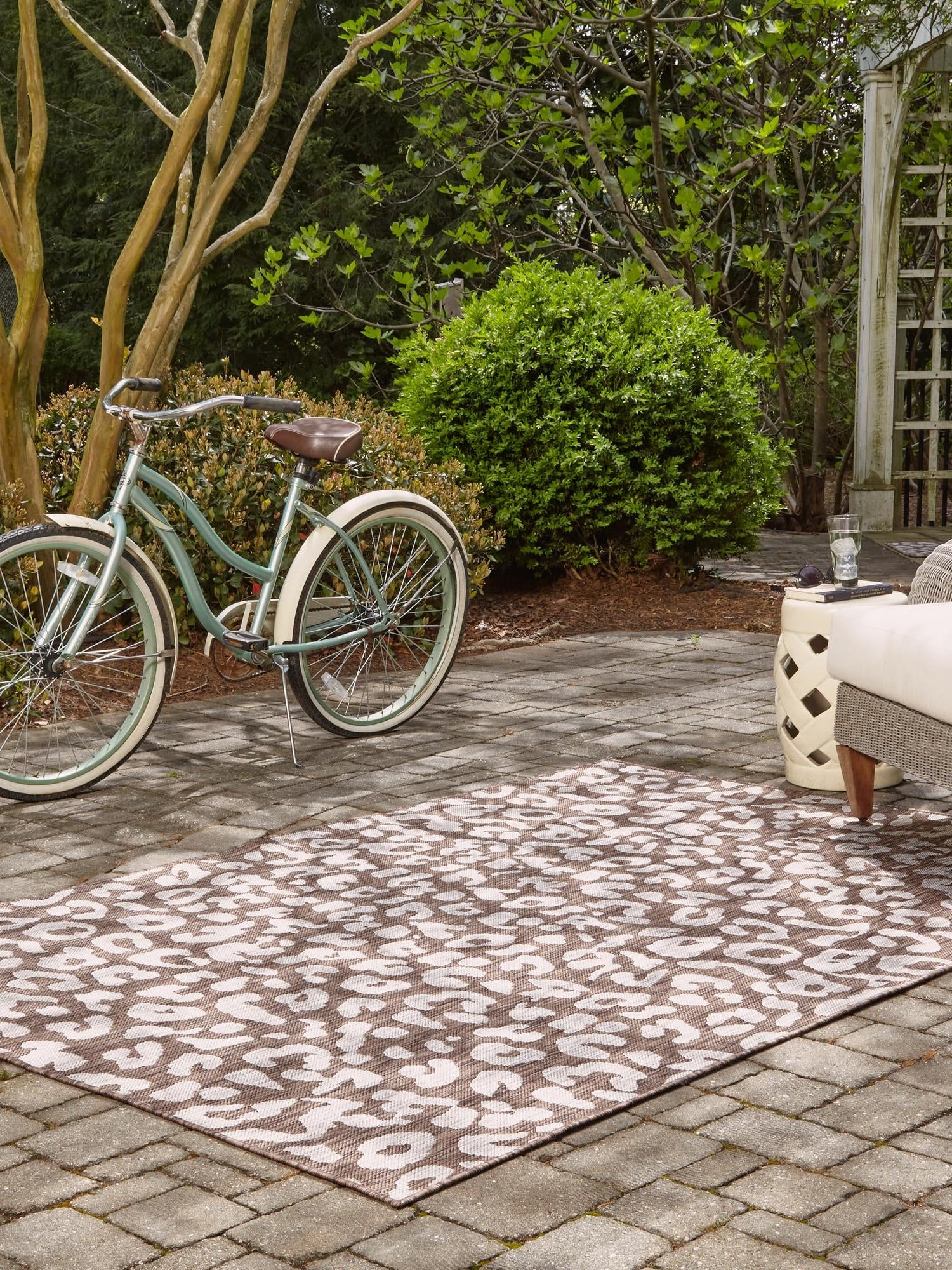 Brown 7' 10 x 11' Outdoor Safari Rectangle Area Rug Weather Resistant for Patio, Deck, Terrace, Balcony, Porch Animal Print Wildlife Nature Carpet for Sale at Rug Engine