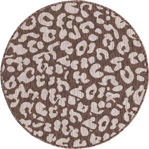 Brown 3' 1 x 3' 1 Outdoor Safari Round Area Rug Weather Resistant for Patio, Deck, Terrace, Balcony, Porch Animal Print Wildlife Nature Carpet for Sale at Rug Engine