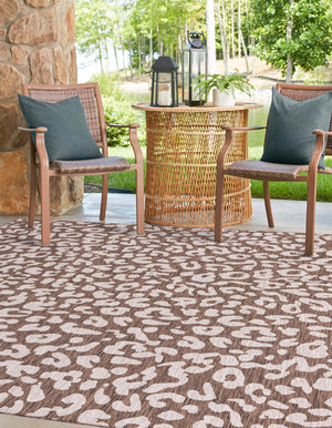 Brown 10' x 10' Outdoor Safari Square Area Rug Weather Resistant for Patio, Deck, Terrace, Balcony, Porch Animal Print Wildlife Nature Carpet for Sale at Rug Engine