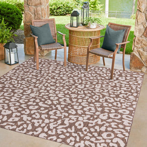 Brown 10' x 10' Outdoor Safari Square Area Rug Weather Resistant for Patio, Deck, Terrace, Balcony, Porch Animal Print Wildlife Nature Carpet for Sale at Rug Engine
