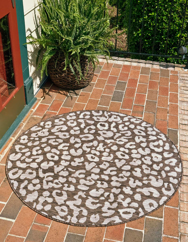 Brown 10' x 10' Outdoor Safari Round Area Rug Weather Resistant for Patio, Deck, Terrace, Balcony, Porch Animal Print Wildlife Nature Carpet for Sale at Rug Engine