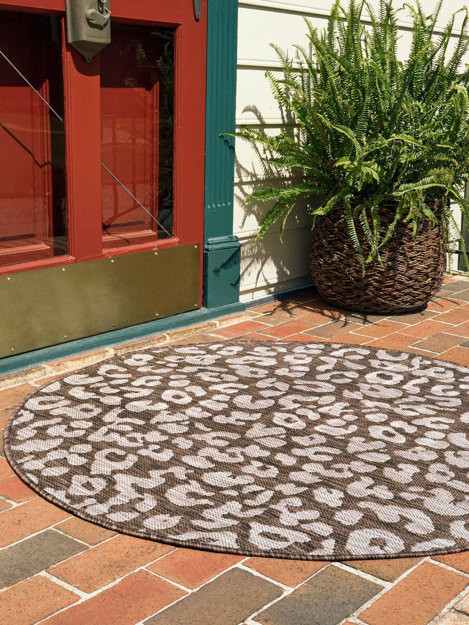 Brown 10' x 10' Outdoor Safari Round Area Rug Weather Resistant for Patio, Deck, Terrace, Balcony, Porch Animal Print Wildlife Nature Carpet for Sale at Rug Engine