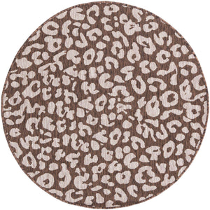 Brown 4' 1 x 4' 1 Outdoor Safari Round Area Rug Weather Resistant for Patio, Deck, Terrace, Balcony, Porch Animal Print Wildlife Nature Carpet for Sale at Rug Engine