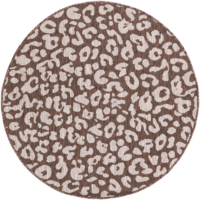 Brown 4' 1 x 4' 1 Outdoor Safari Round Area Rug Weather Resistant for Patio, Deck, Terrace, Balcony, Porch Animal Print Wildlife Nature Carpet for Sale at Rug Engine