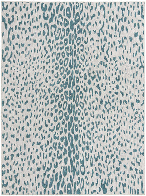 Teal 9' x 12' Outdoor Safari Rectangle Area Rug Weather Resistant for Patio, Deck, Terrace, Balcony, Porch Animal Print Wildlife Nature Carpet for Sale at Rug Engine