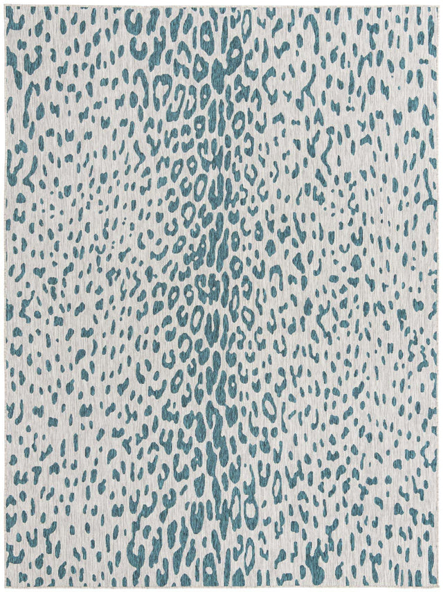 Teal 9' x 12' Outdoor Safari Rectangle Area Rug Weather Resistant for Patio, Deck, Terrace, Balcony, Porch Animal Print Wildlife Nature Carpet for Sale at Rug Engine