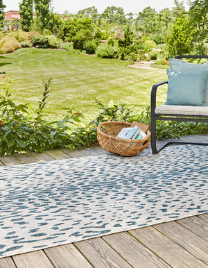 Teal 10' x 14' 1 Outdoor Safari Rectangle Area Rug Weather Resistant for Patio, Deck, Terrace, Balcony, Porch Animal Print Wildlife Nature Carpet for Sale at Rug Engine
