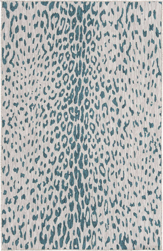 Teal 5' 3 x 8' Outdoor Safari Rectangle Area Rug Weather Resistant for Patio, Deck, Terrace, Balcony, Porch Animal Print Wildlife Nature Carpet for Sale at Rug Engine