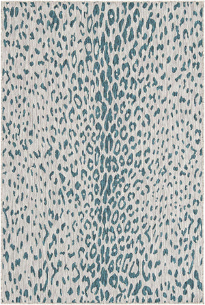 Teal 4' 1 x 6' 1 Outdoor Safari Rectangle Area Rug Weather Resistant for Patio, Deck, Terrace, Balcony, Porch Animal Print Wildlife Nature Carpet for Sale at Rug Engine