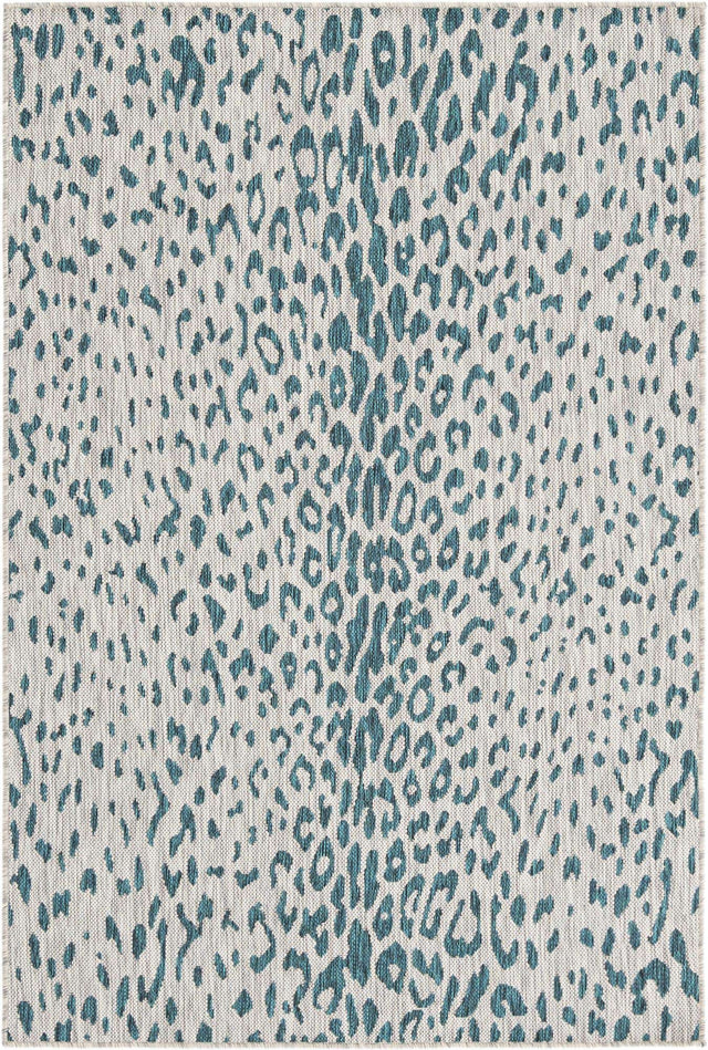 Teal 4' 1 x 6' 1 Outdoor Safari Rectangle Area Rug Weather Resistant for Patio, Deck, Terrace, Balcony, Porch Animal Print Wildlife Nature Carpet for Sale at Rug Engine