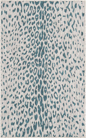 Teal 3' 1 x 5' 3 Outdoor Safari Rectangle Area Rug Weather Resistant for Patio, Deck, Terrace, Balcony, Porch Animal Print Wildlife Nature Carpet for Sale at Rug Engine
