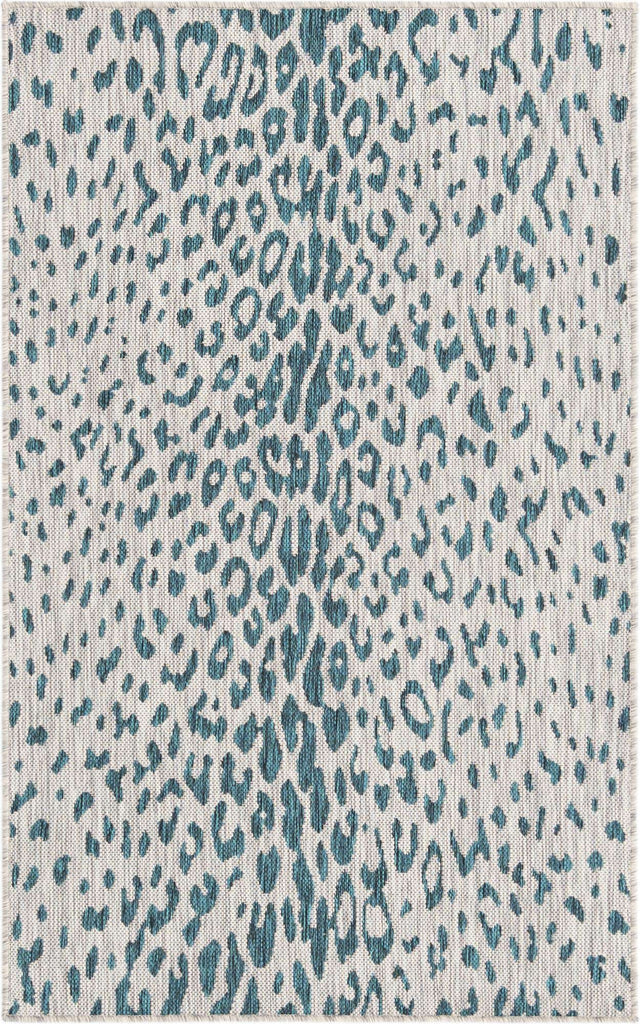 Teal 3' 1 x 5' 3 Outdoor Safari Rectangle Area Rug Weather Resistant for Patio, Deck, Terrace, Balcony, Porch Animal Print Wildlife Nature Carpet for Sale at Rug Engine