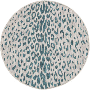 Teal 3' 1 x 3' 1 Outdoor Safari Round Area Rug Weather Resistant for Patio, Deck, Terrace, Balcony, Porch Animal Print Wildlife Nature Carpet for Sale at Rug Engine