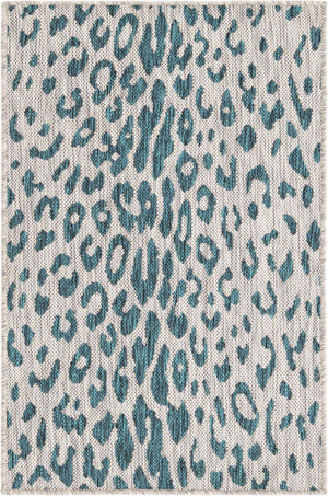 Teal 2' x 3' 1 Outdoor Safari Rectangle Area Rug Weather Resistant for Patio, Deck, Terrace, Balcony, Porch Animal Print Wildlife Nature Carpet for Sale at Rug Engine