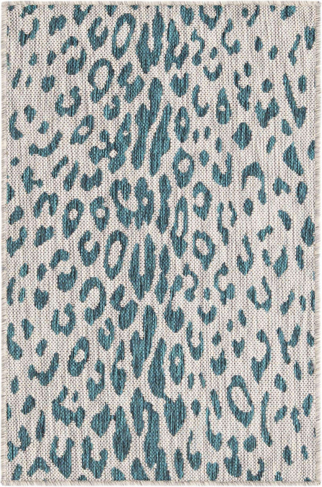 Teal 2' x 3' 1 Outdoor Safari Rectangle Area Rug Weather Resistant for Patio, Deck, Terrace, Balcony, Porch Animal Print Wildlife Nature Carpet for Sale at Rug Engine