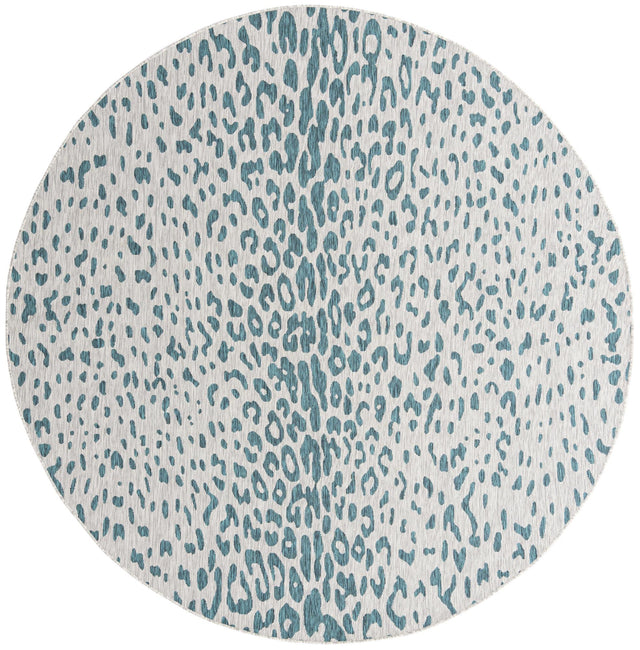 Teal 10' x 10' Outdoor Safari Round Area Rug Weather Resistant for Patio, Deck, Terrace, Balcony, Porch Animal Print Wildlife Nature Carpet for Sale at Rug Engine